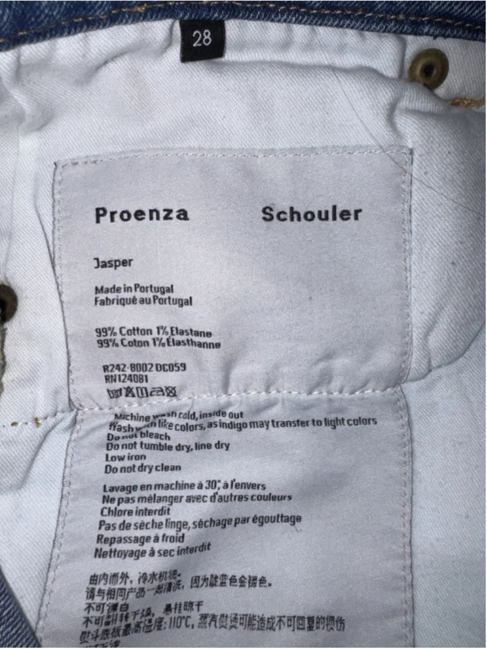 Proenza Schouler Jasper Jeans Size 28/29 Straight Leg Minimalist Designer Denim